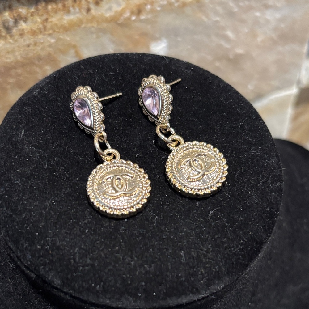 Elegant Gold and pink CC Drop Earrings